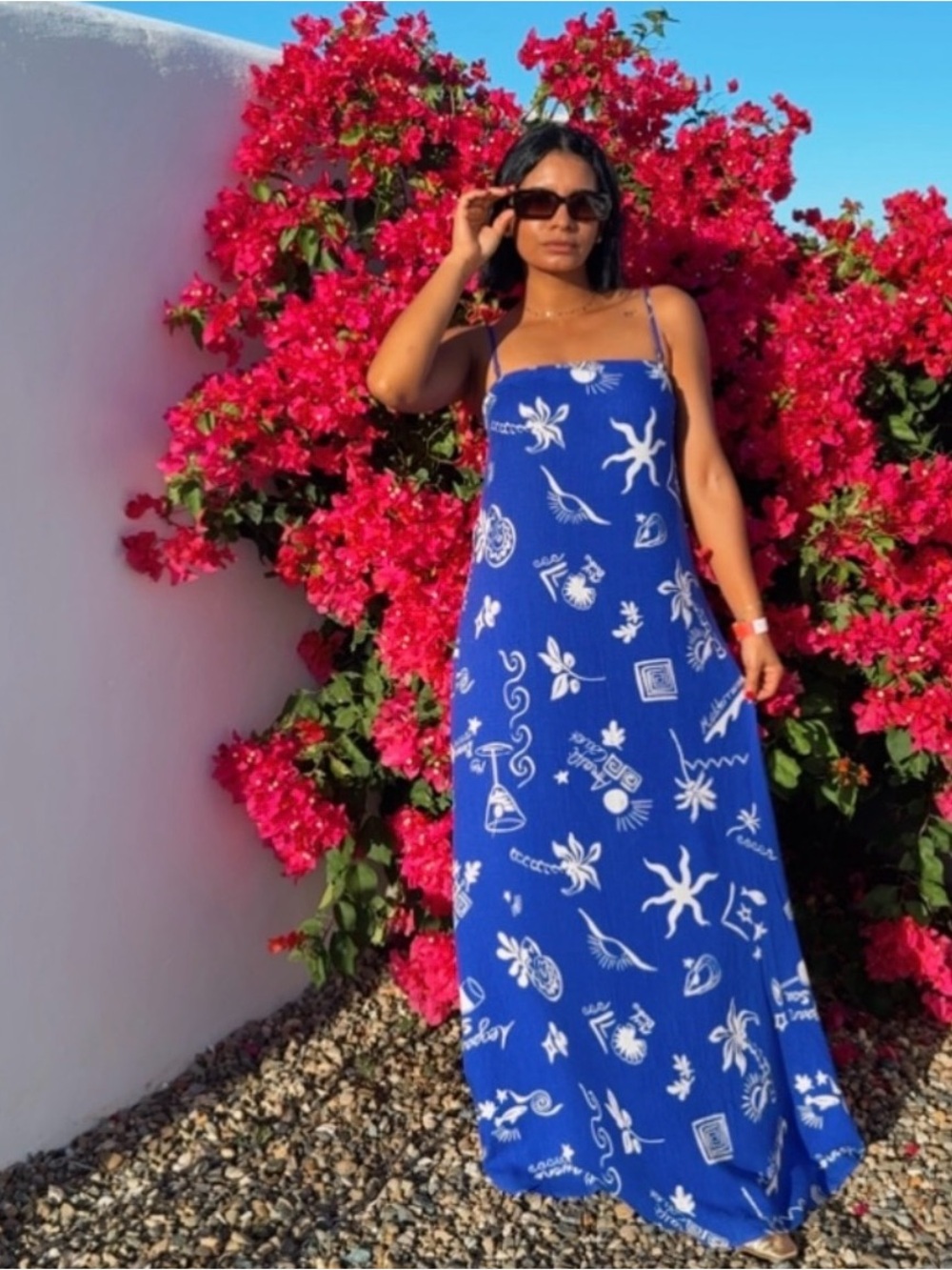 Anthropologie Paper Heart Royal Blue Coastal Maxi Slip Linen Blend Dress